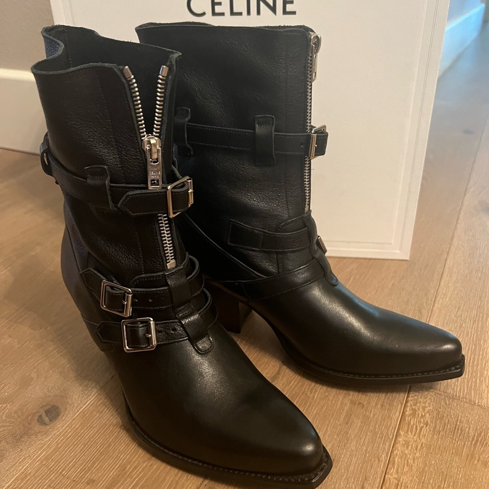 Celine Berlin leather buckled booties size 37 - Picture 1 of 5